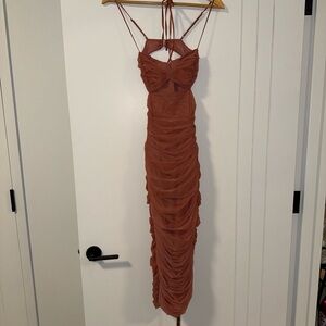 House of CB Rust Backless Ruched Dress